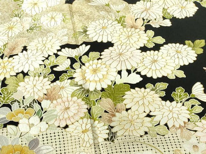 平和屋着物●中国三大刺繍　スワトウ刺繍　汕頭刺繍　黒留袖　駒刺繍　雲取花文　暈し染め　金彩　正絹　逸品　DABH0150op