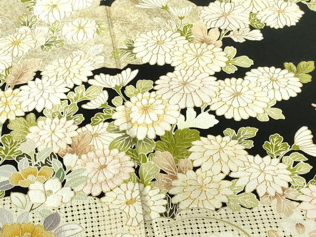 平和屋着物●中国三大刺繍　スワトウ刺繍　汕頭刺繍　黒留袖　駒刺繍　雲取花文　暈し染め　金彩　正絹　逸品　DABH0150op