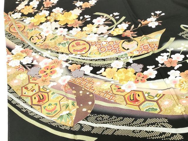 平和屋着物●豪華黒留袖　駒刺繍　宝尽くし花文　枝桜　暈し染め　金彩　正絹　逸品　DABH0151op