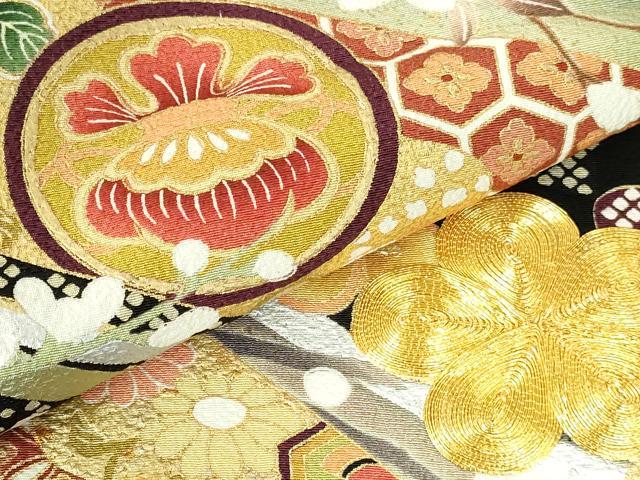 平和屋着物●豪華黒留袖　駒刺繍　宝尽くし花文　枝桜　暈し染め　金彩　正絹　逸品　DABH0151op
