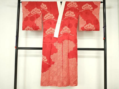 平和屋着物●長襦袢　袷　総絞り　御所車松文　正絹　逸品　DABH0153op