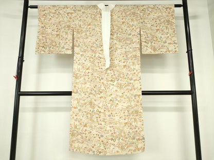 平和屋着物●長襦袢　無双仕立て　鼓　御所車風景花文　正絹　逸品　DABH0155op