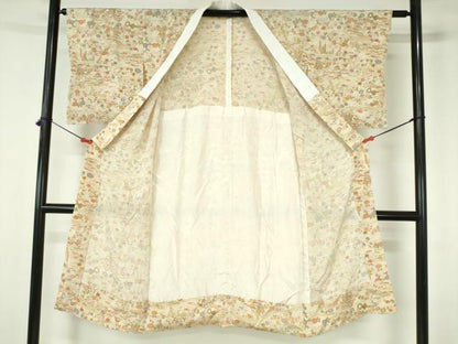平和屋着物●長襦袢　無双仕立て　鼓　御所車風景花文　正絹　逸品　DABH0155op