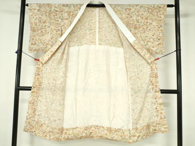 平和屋着物●長襦袢　無双仕立て　鼓　御所車風景花文　正絹　逸品　DABH0155op