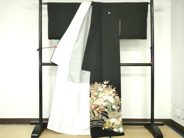 平和屋着物●豪華黒留袖　刺繍　牡丹　枝梅　金彩　正絹　逸品　DABH0156op