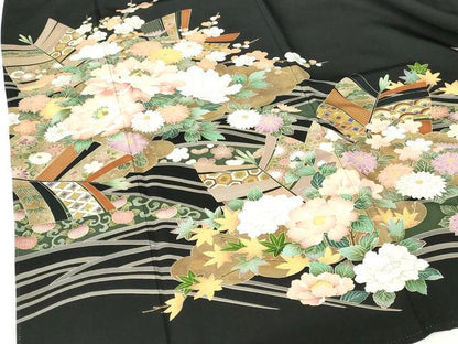平和屋着物●豪華黒留袖　刺繍　牡丹　枝梅　金彩　正絹　逸品　DABH0156op