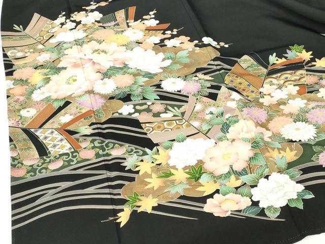 平和屋着物●豪華黒留袖　刺繍　牡丹　枝梅　金彩　正絹　逸品　DABH0156op