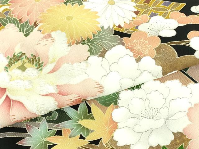 平和屋着物●豪華黒留袖　刺繍　牡丹　枝梅　金彩　正絹　逸品　DABH0156op
