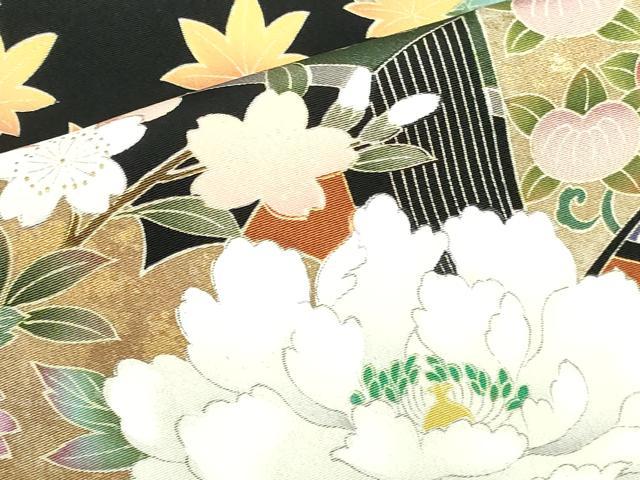 平和屋着物●豪華黒留袖　刺繍　牡丹　枝梅　金彩　正絹　逸品　DABH0156op