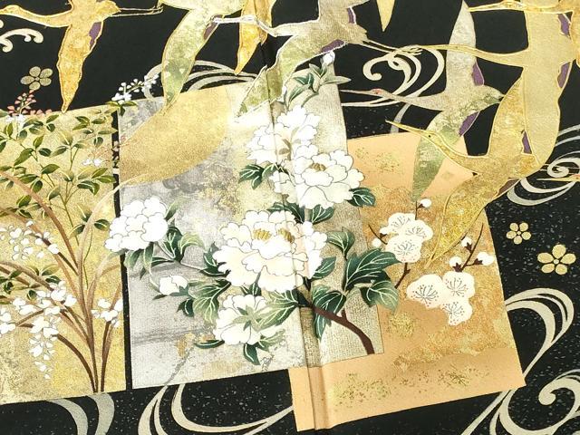 平和屋着物●世界的ファッションデザイナー　山本寛斎　kansaiブランド　黒留袖　駒刺繍　群鶴流水琳派図　金彩　正絹　逸品　DABH0158op