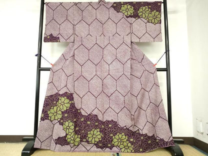 平和屋着物●訪問着　総絞り　亀甲菊文　正絹　逸品　DABH0159op