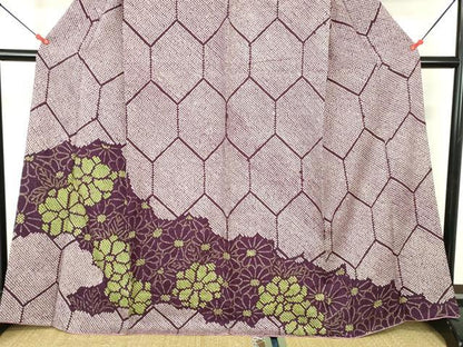 平和屋着物●訪問着　総絞り　亀甲菊文　正絹　逸品　DABH0159op
