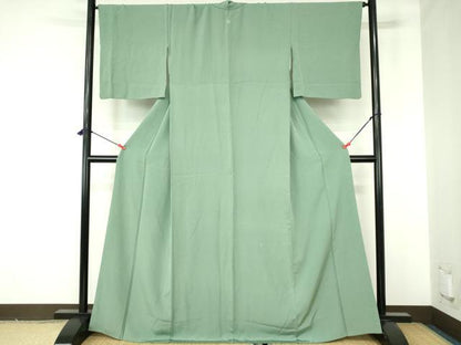 平和屋着物●上質な色無地　松葉色　正絹　逸品　DABH0161op