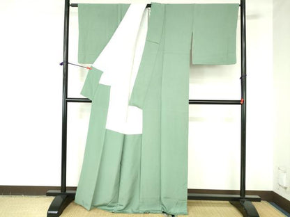 平和屋着物●上質な色無地　松葉色　正絹　逸品　DABH0161op