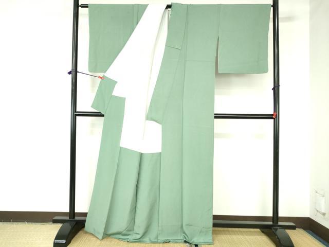 平和屋着物●上質な色無地　松葉色　正絹　逸品　DABH0161op