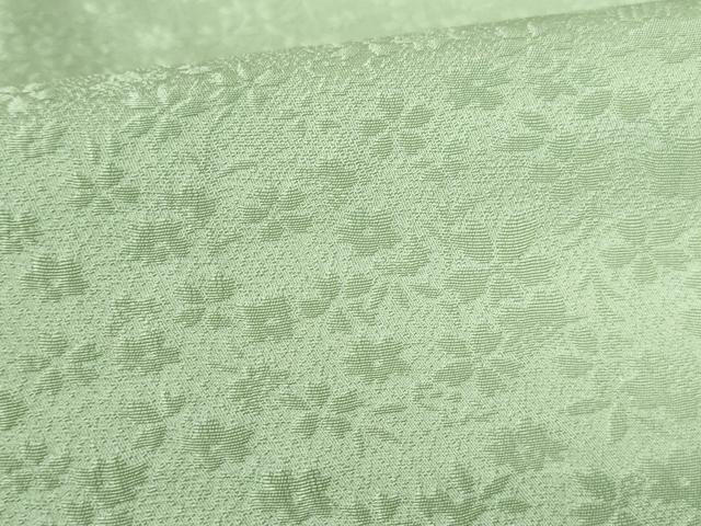 平和屋着物●上質な色無地　舞桜地紋　山葵色　霊芝草木染　正絹　逸品　未使用　DABH0162op