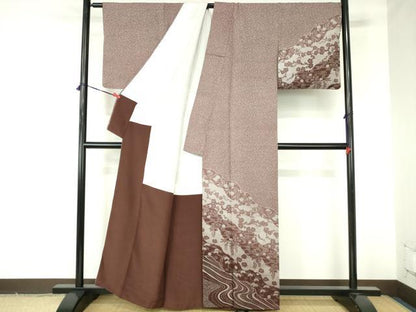 平和屋着物●訪問着　枝梅　流水花文　正絹　逸品　DABH0165op