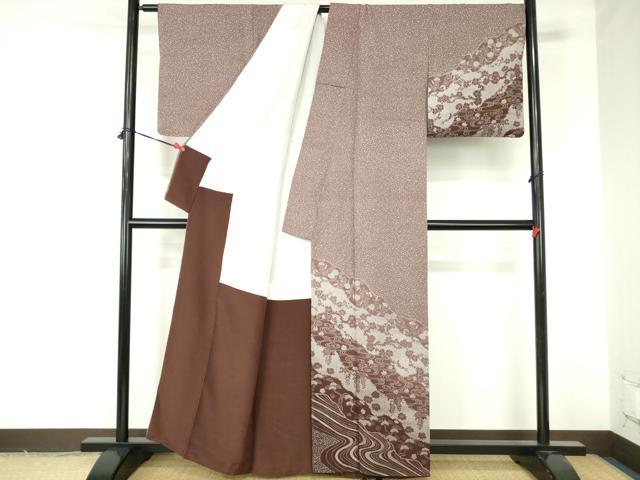 平和屋着物●訪問着　枝梅　流水花文　正絹　逸品　DABH0165op