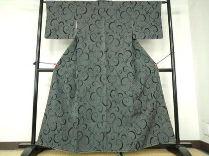 平和屋着物●本塩沢　葡萄唐草文　正絹　逸品　未使用　DABH0169op