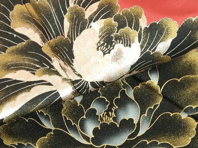 平和屋着物●豪華振袖　牡丹　暈し染め　金彩　金通し地　正絹　逸品　DABH0172op