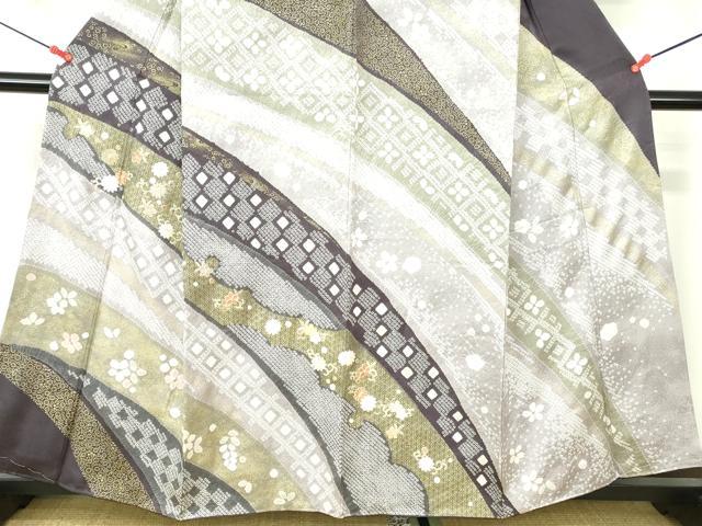 平和屋着物●訪問着　駒刺繍　絞り　花唐草文　金彩　正絹　逸品　DABH0175op