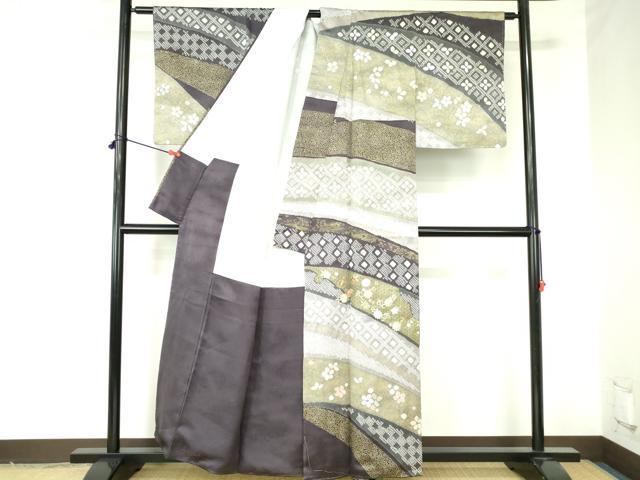 平和屋着物●訪問着　駒刺繍　絞り　花唐草文　金彩　正絹　逸品　DABH0175op
