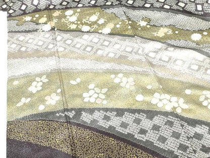 平和屋着物●訪問着　駒刺繍　絞り　花唐草文　金彩　正絹　逸品　DABH0175op