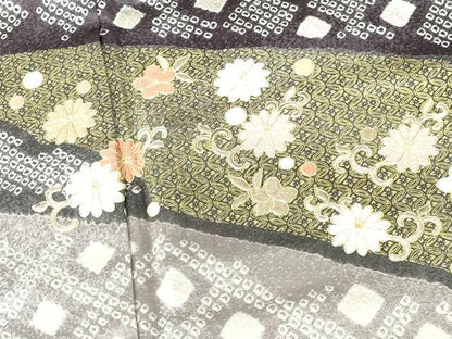 平和屋着物●訪問着　駒刺繍　絞り　花唐草文　金彩　正絹　逸品　DABH0175op