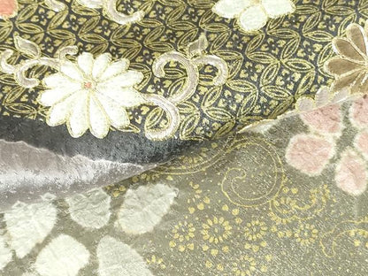 平和屋着物●訪問着　駒刺繍　絞り　花唐草文　金彩　正絹　逸品　DABH0175op