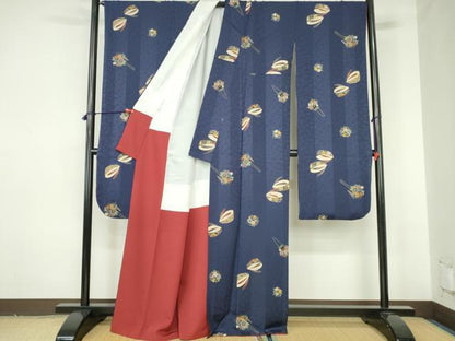 平和屋着物●豪華振袖・長襦袢セット(無双仕立て)　うさぎぽっくり　花簪　金彩　半衿刺繍　正絹　逸品　DABH0177op