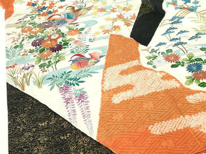 平和屋着物●豪華振袖・長襦袢セット(無双仕立て)　駒刺繍　絞り　鴛鴦花文　金彩　正絹　逸品　DABH0178op