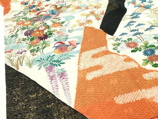 平和屋着物●豪華振袖・長襦袢セット(無双仕立て)　駒刺繍　絞り　鴛鴦花文　金彩　正絹　逸品　DABH0178op