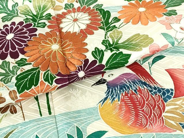 平和屋着物●豪華振袖・長襦袢セット(無双仕立て)　駒刺繍　絞り　鴛鴦花文　金彩　正絹　逸品　DABH0178op