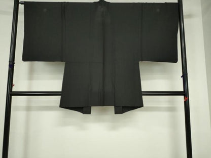 平和屋着物▽男性　羽織　黒紋付　正絹　逸品　DABH0181op