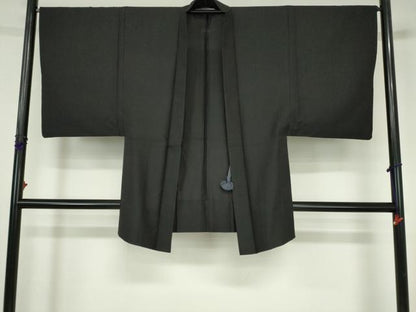 平和屋着物▽男性　羽織　黒紋付　正絹　逸品　DABH0181op