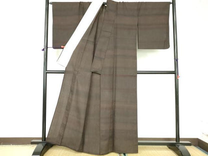 平和屋着物●上質な紬　横段文　正絹　逸品　DABH0183op