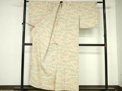 平和屋着物▽本塩沢　単衣　横段花文　正絹　逸品　DABH0184op