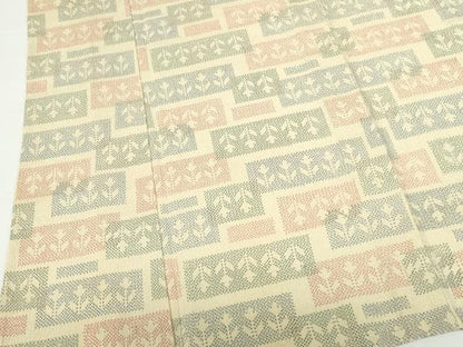 平和屋着物▽本塩沢　単衣　横段花文　正絹　逸品　DABH0184op