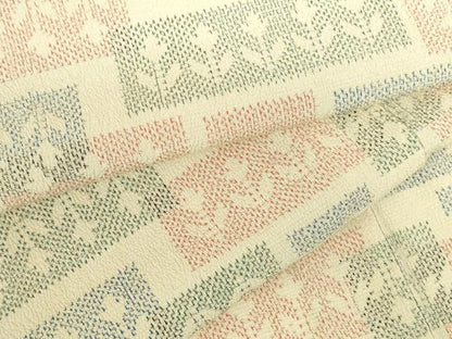 平和屋着物▽本塩沢　単衣　横段花文　正絹　逸品　DABH0184op