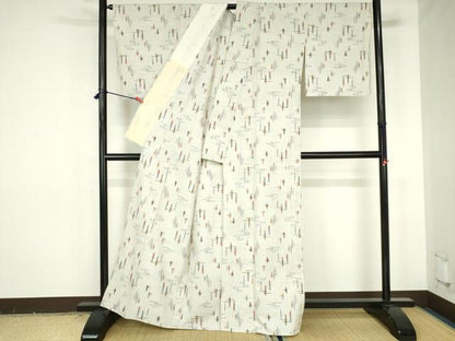 平和屋着物▽上質な紬　単衣　十字絣　正絹　逸品　DABH0185op
