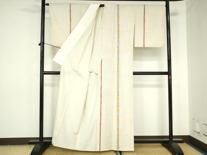 平和屋着物▽訪問着　単衣　紬地　箔散らし梅間道　正絹　逸品　DABH0186op