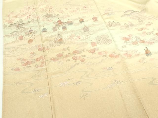 平和屋着物▽中国三大刺繍　スワトウ刺繍　汕頭刺繍　総刺繍　訪問着　単衣　人物風景花文　暈し染め　正絹　逸品　DABH0191op