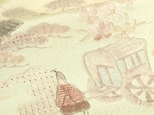 平和屋着物▽中国三大刺繍　スワトウ刺繍　汕頭刺繍　総刺繍　訪問着　単衣　人物風景花文　暈し染め　正絹　逸品　DABH0191op