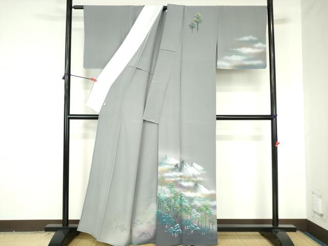 平和屋着物▽訪問着　単衣　作家物　手描き　重ね山樹林文　暈し染め　金彩　正絹　逸品　未使用　DABH0196op