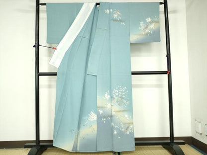 平和屋着物▽中国三大刺繍　スワトウ刺繍　汕頭刺繍　総刺繍　訪問着　単衣　人物花文　枝桜　暈し染め　金彩　正絹　逸品　DABH0197op