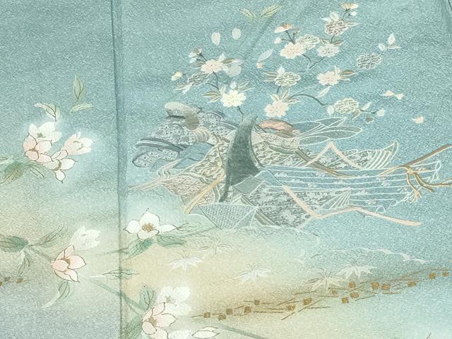 平和屋着物▽中国三大刺繍　スワトウ刺繍　汕頭刺繍　総刺繍　訪問着　単衣　人物花文　枝桜　暈し染め　金彩　正絹　逸品　DABH0197op