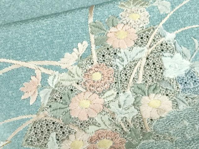 平和屋着物▽中国三大刺繍　スワトウ刺繍　汕頭刺繍　総刺繍　訪問着　単衣　人物花文　枝桜　暈し染め　金彩　正絹　逸品　DABH0197op