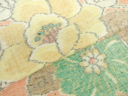平和屋着物▽上質な紬　単衣　草花　正絹　逸品　DABH0201op