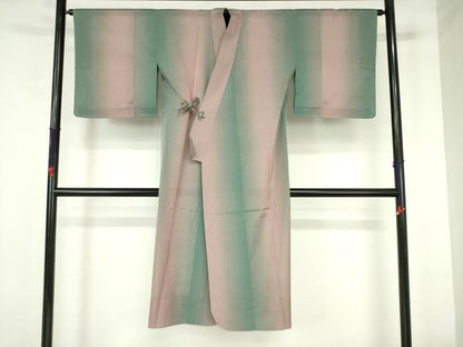 平和屋着物▽道中着　スリーシーズン　春夏秋　塵除け　縞　暈し染め　ロング丈　正絹　逸品　未使用　DABH0202op