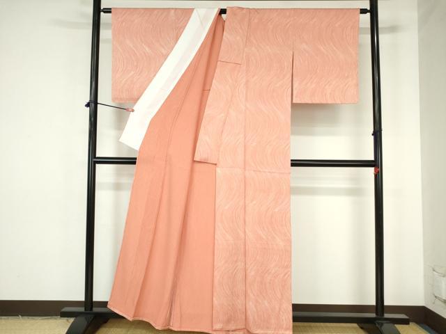 平和屋着物▽上質な小紋　単衣　よろけ縞　正絹　逸品　DABH0203op
